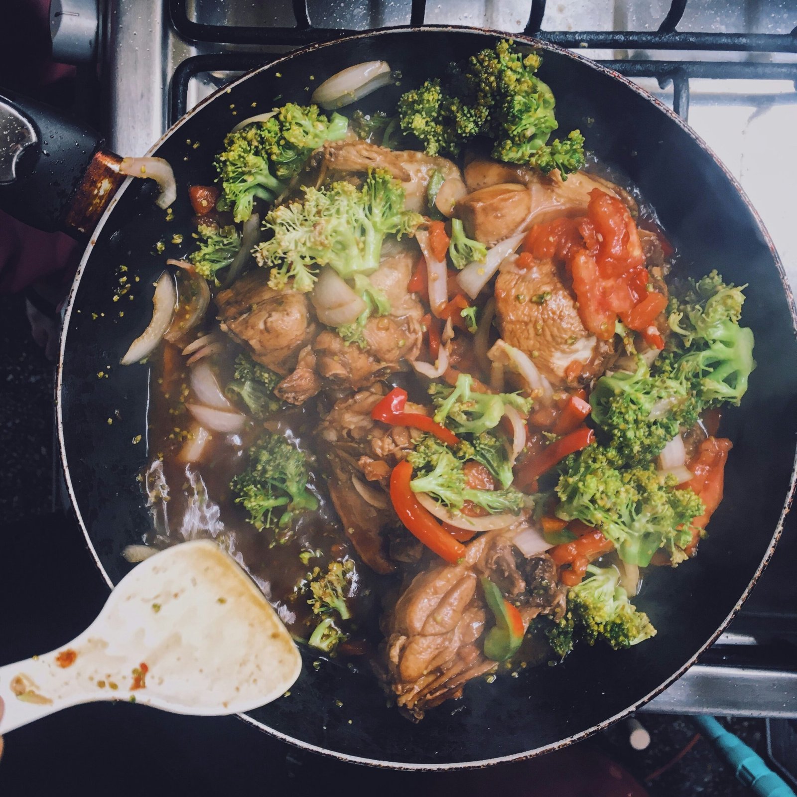 Honey garlic shrimp and broccoli served over fluffy white rice