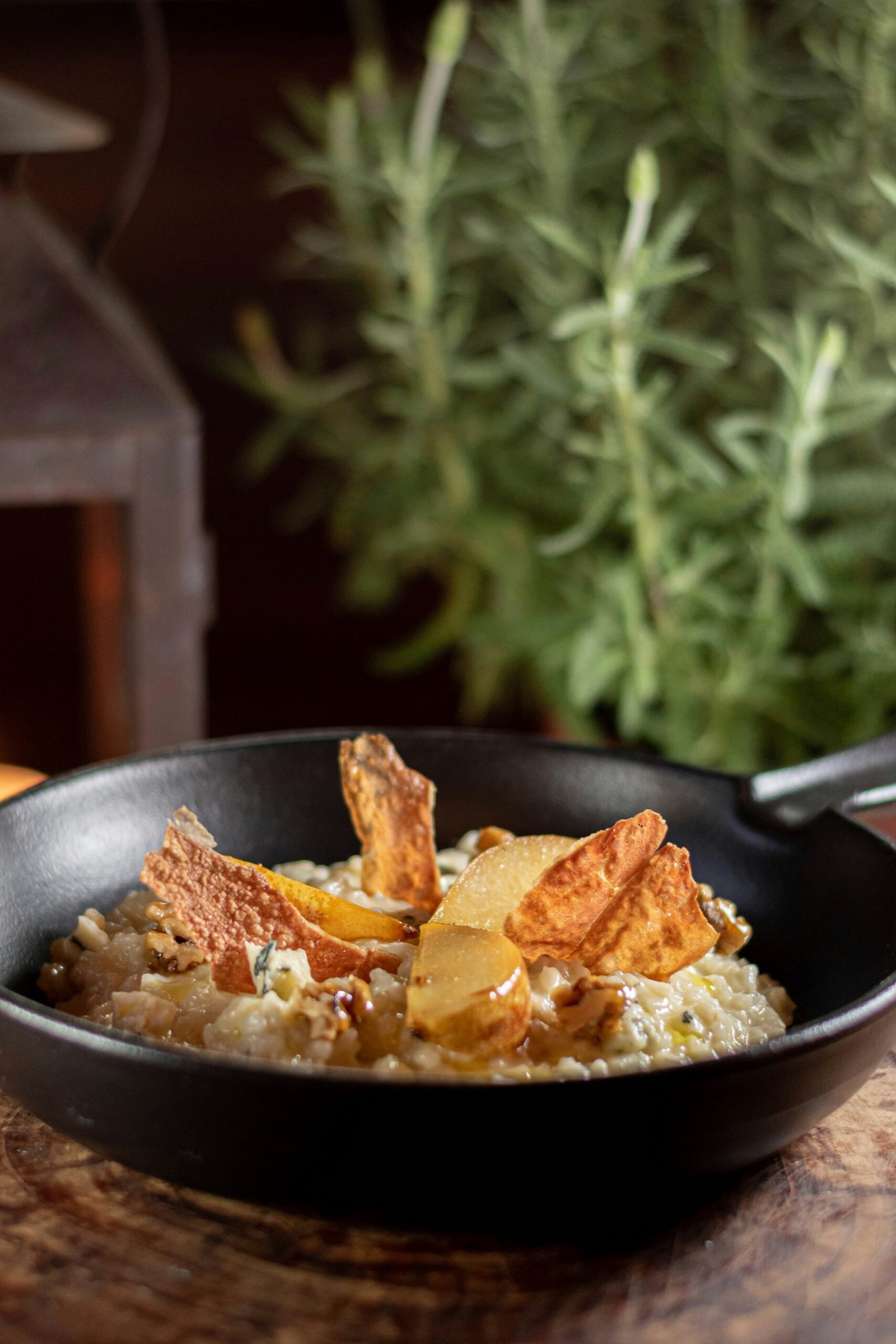 Butternut squash risotto served with crispy sage and Parmesan