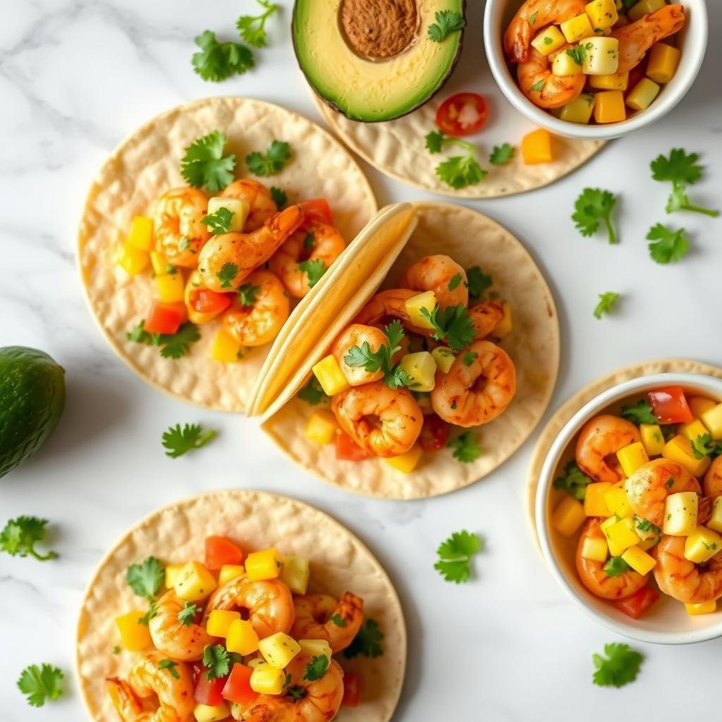 Shrimp Tacos with Mango Avocado Salsa